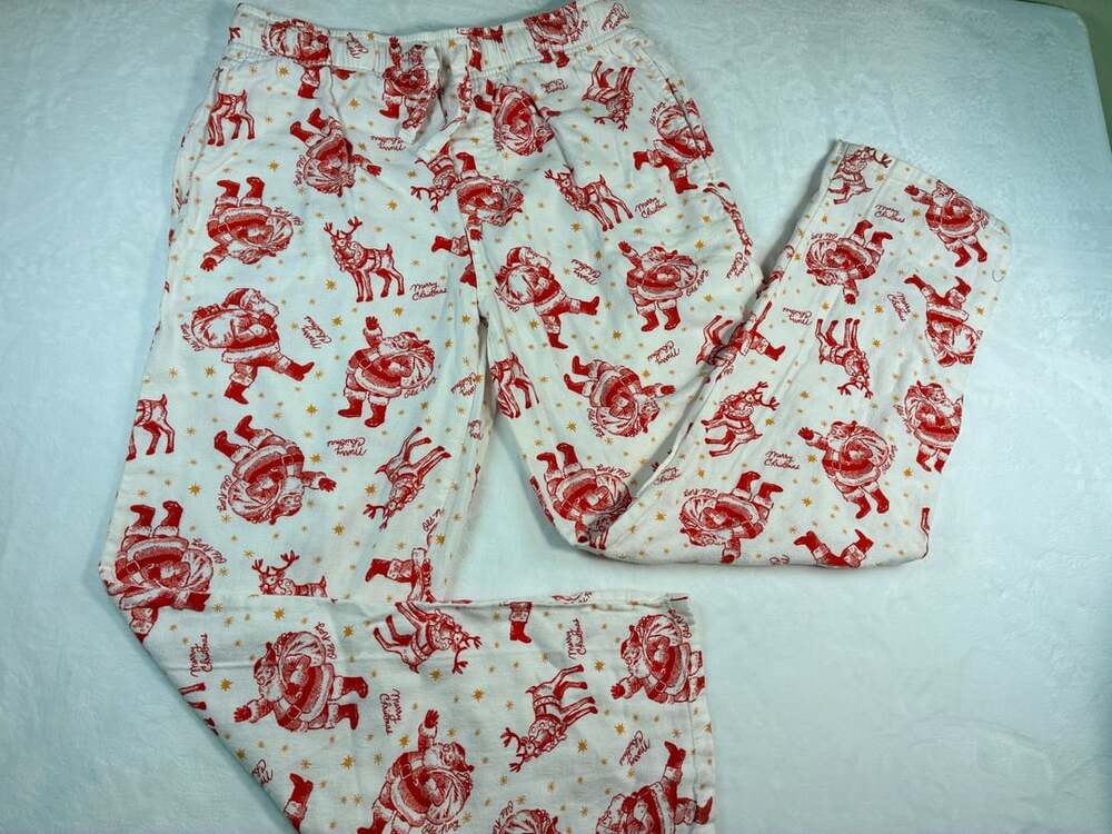 Old Navy Holiday Flannel Pajama Pants, Santa Reindeer Red Cream Christmas, Mediu